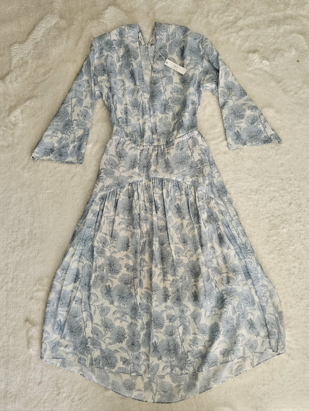 NWT Vince Blue White Floral Midi Dress Size XS Bohemian Feminine Preppy Summer - Picture 2 of 7